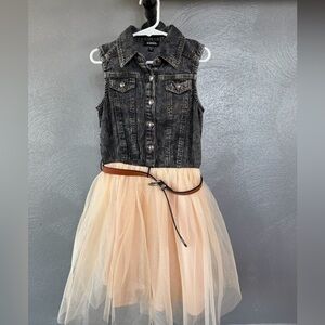 Zunie Charcoal Denim Vest with Cream Tulle Skirt NWOT
